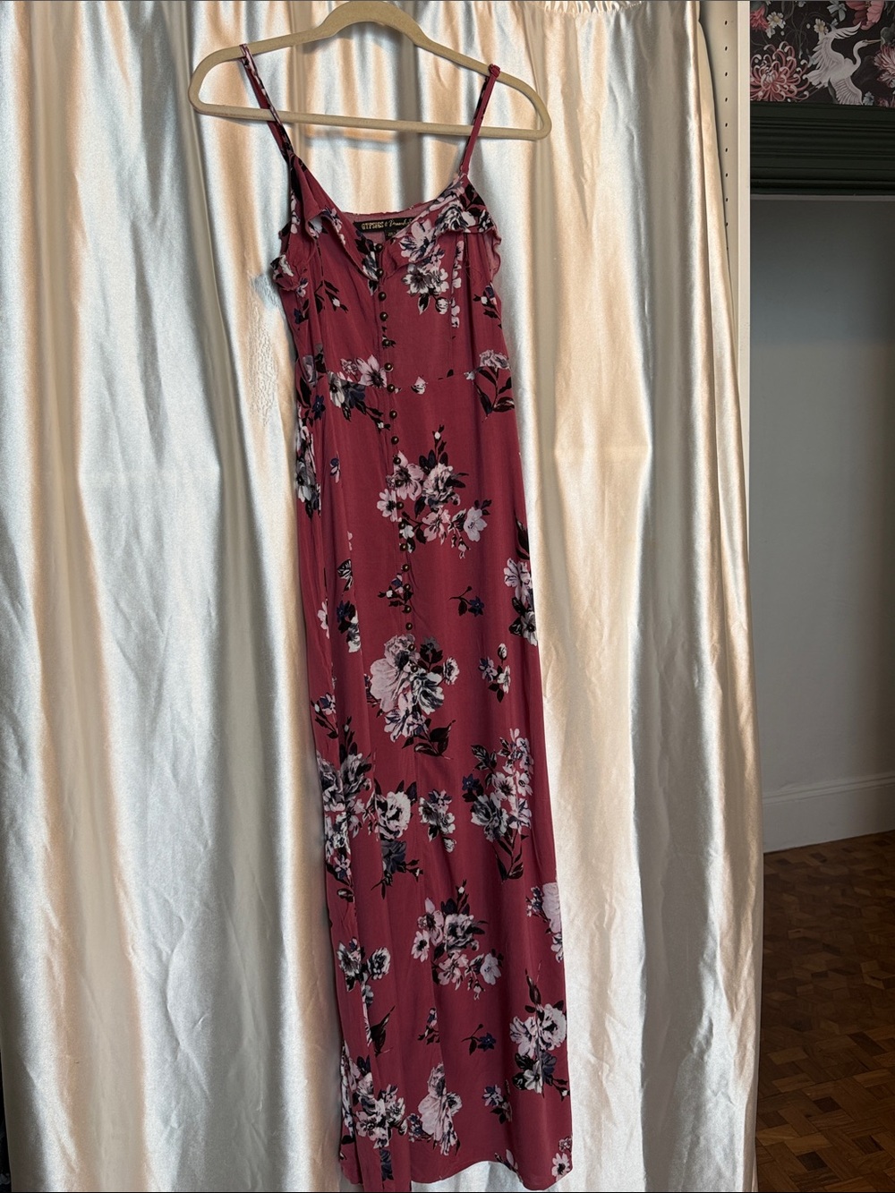 Gypsies & Moondust Rose-Mauve Floral Spaghetti-Strap Maxi Dress
